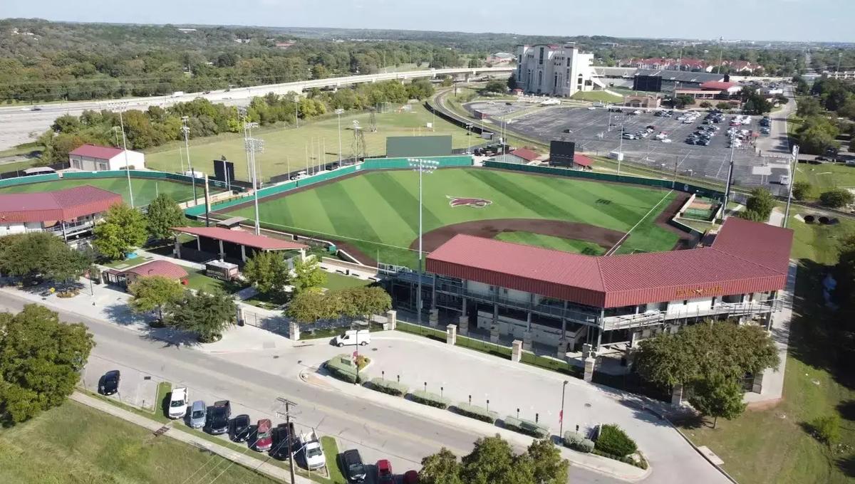 An aerial view of Texas State baseball's Irvine-Rasmussen Ballpark.