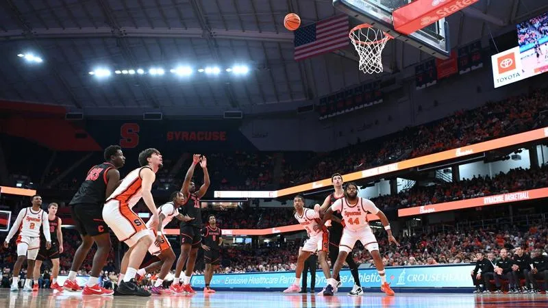 The Cornell men's basketball team plays at Syracuse during the 2024-25 season at the JMA Wireless Dome in Syracuse, N.Y.