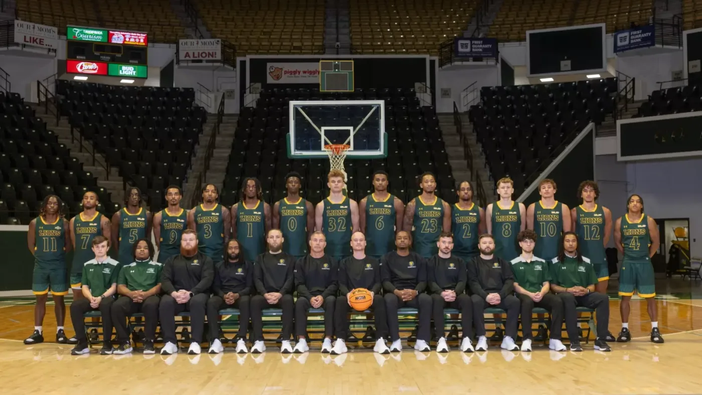Southeastern Louisiana men's basketball team photograph from the 2025-26 official roster