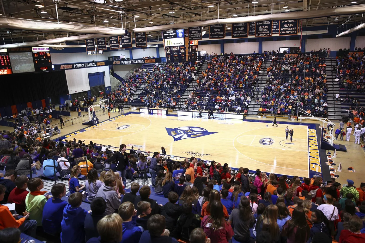 UT Martin’s Kathleen and Tom Elam Center basketball court and stands