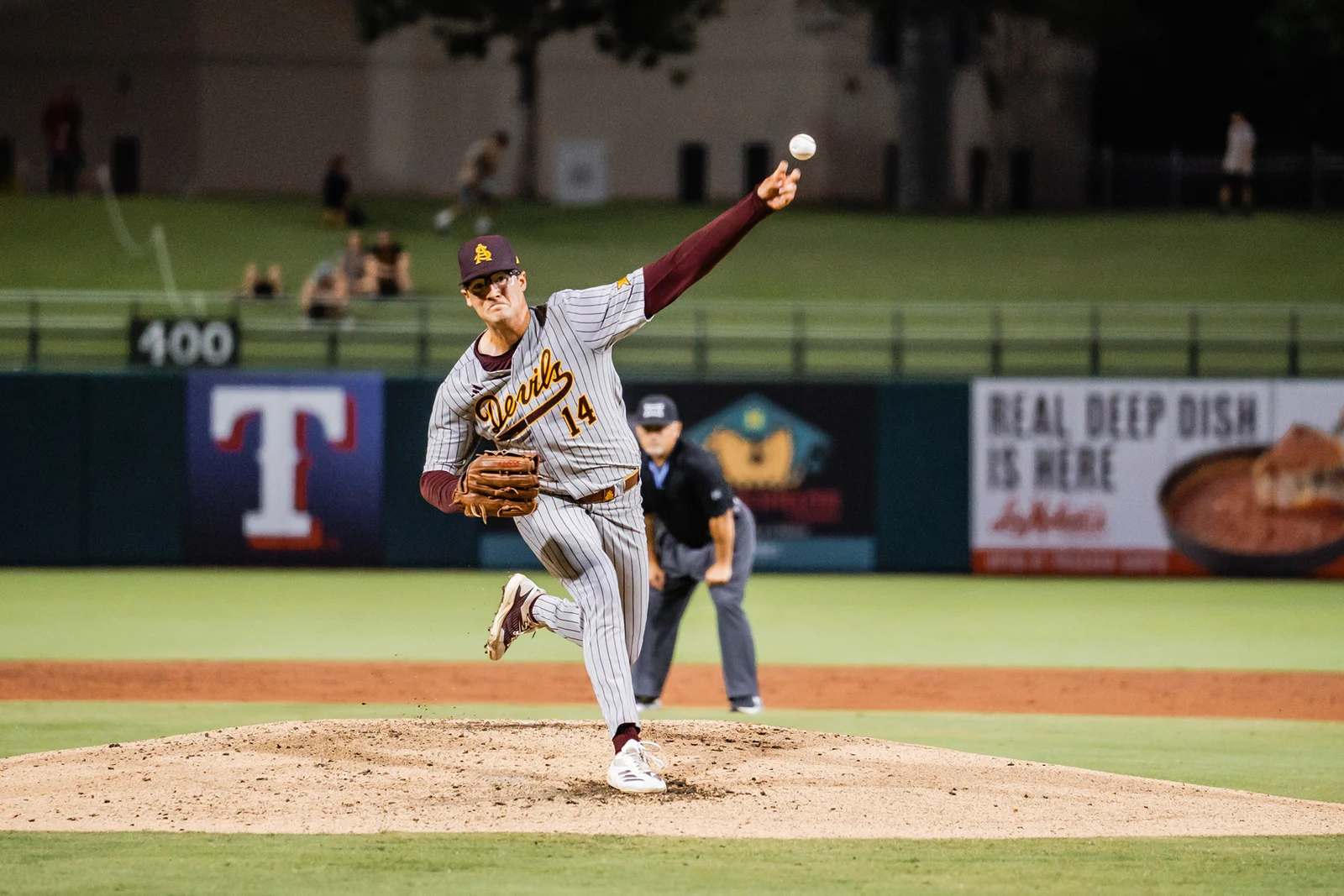 Arizona State pitcher Cole Carlon delivers a pitch in a Sun Devils uniform