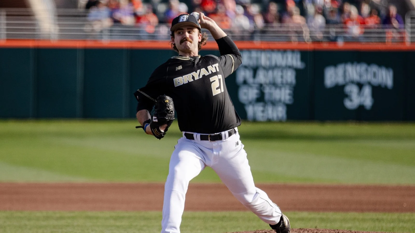Bryant pitcher Aidan Vining delivers a pitch against Clemson