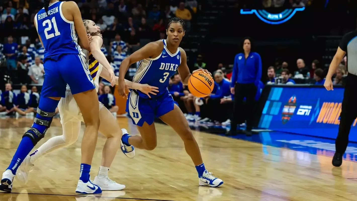 Duke guard Ashlon Jackson drives against LSU in the NCAA tournament