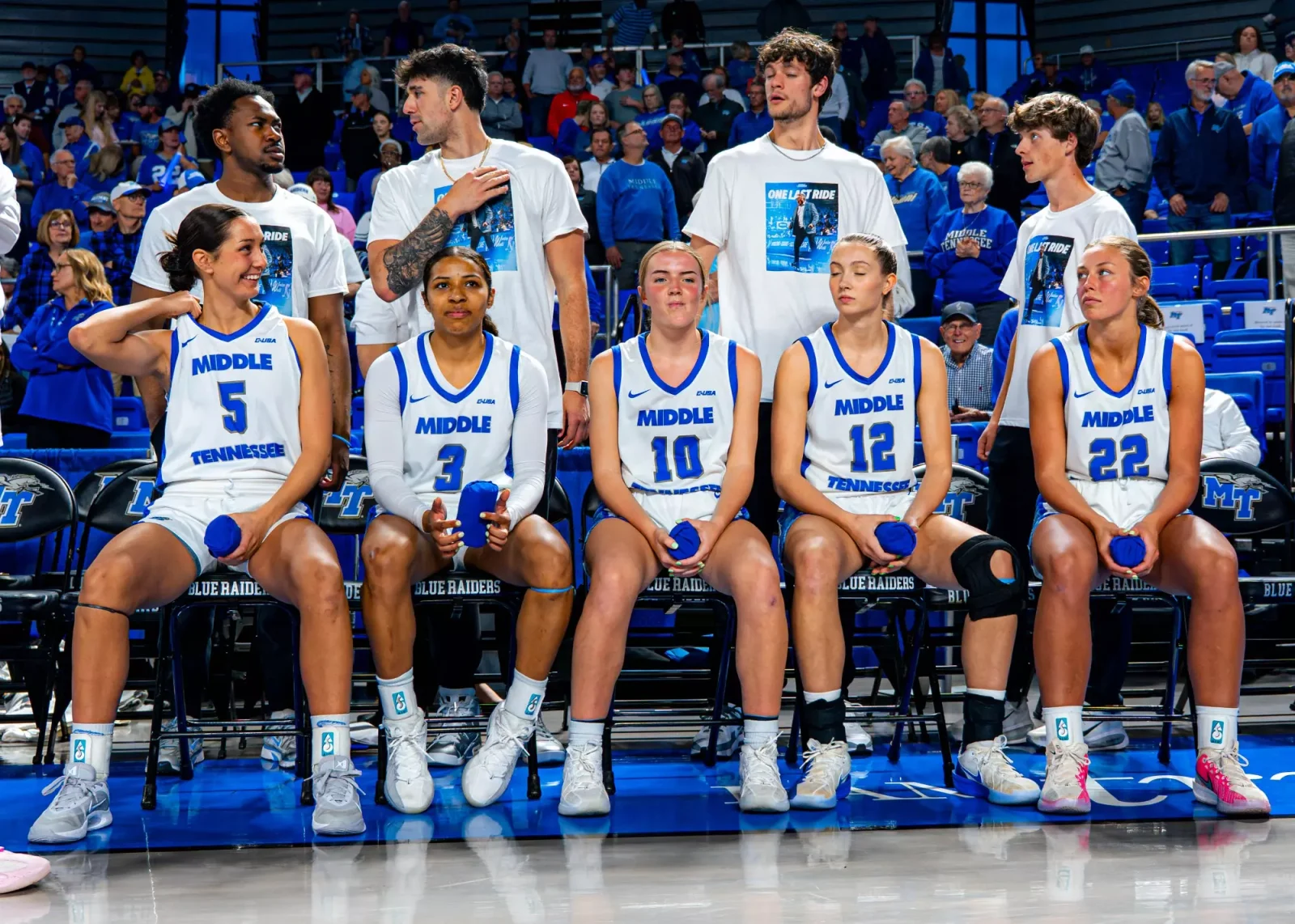 Middle Tennessee women’s basketball players before their game against St. Bonaventure at Murphy Center